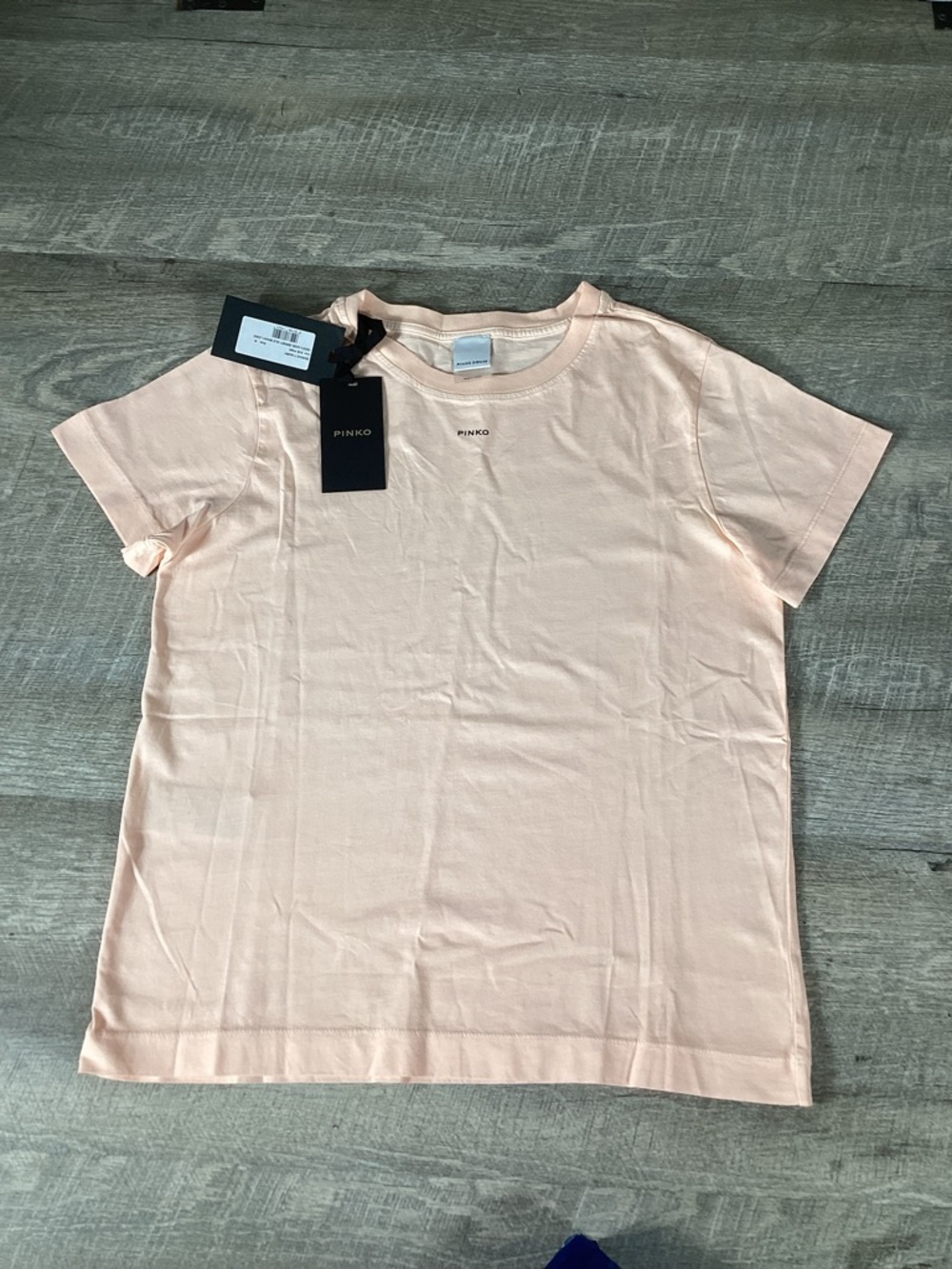 PINKO Denim Logo T Shirt Women Medium Peach Short Sleeve NWT Designer Italy